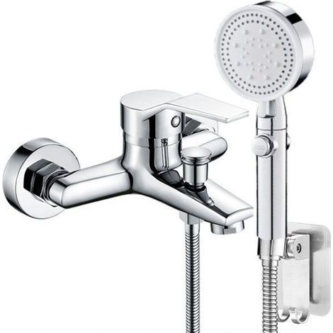 Robinet Baignoire avec Douchette Mitigeur,Monocommande de Bain avec 5 Modes,1 tuyau,pour Baignoire Salle de Bain,argent (1/5)
