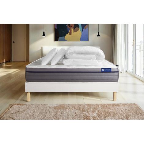 Pacchetto letto completo - Materasso 140x190cm + Box spring con doghe (kit) + 2 cuscini + Piumino - ActiMemo Zen (1/5)