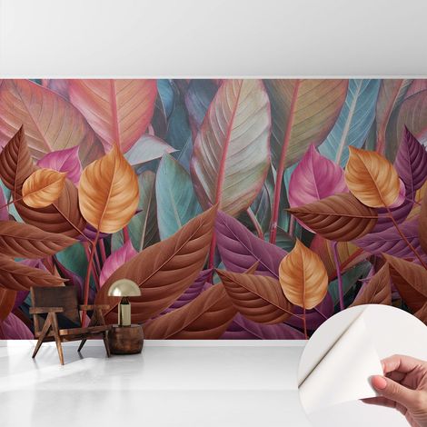 Carta da parati adesiva - fotomurale - facile da applicare - per la soggiorno - camera da letto - Foglie colorate 416x254 cm (1/5)