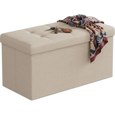 Relaxdays Sitzbank, Stauraum, Stoff, faltbar, gepolstert, Flur, Schlafzimmer, HBT 38 x 76 x 38 cm, Sitztruhe, beige