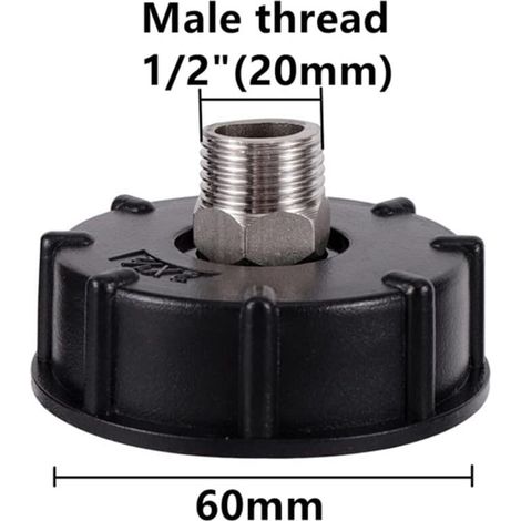 IBC S60X6 Adaptateur de réservoir d'eau Filetage Grossier avec raccord de Tuyau raccords de Bec de Valve en Acier Inoxydable (1/2" Filetage extérieur) (1/5)
