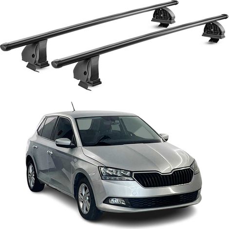 OMAC Stahl Dachträger Querträger Skoda Fabia III 2014-2021 – TÜV / DIN 75302:2019 – Abschließbar – Max. 75 kg – 2 Stangen – Schwarz (1/5)