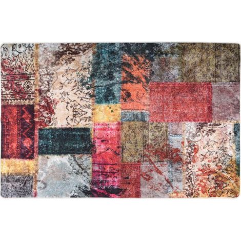Wohnzimmerteppich, Schlafzimmerteppich, waschbarer, rutschfester Patchwork-Teppich 80 x 150 cm, mehrfarbig CFW21383