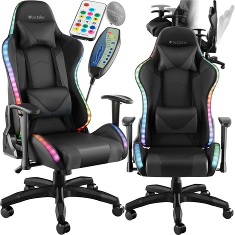 Chaise de gaming dossier réglable avec fonction massage et LED noir (1/5)