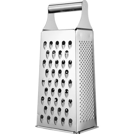 Râpe 4 faces inox, râpe à légumes, râpe à fromage, râpe manuelle, idéale pour râper, trancher, hacher, avec fond antidérapant (poignée inox)