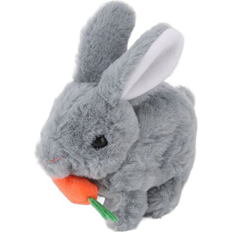Jouet peluche lapin authentique animée à piles sautillante oreilles mobiles avec son cadeau Pâques anniversaire gris (1/5)