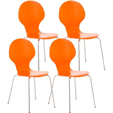 Lot de 4 chaises de cuisine salle à manger empilables dossier arrondi en bois orange et métal chromé 100003178 (1/5)