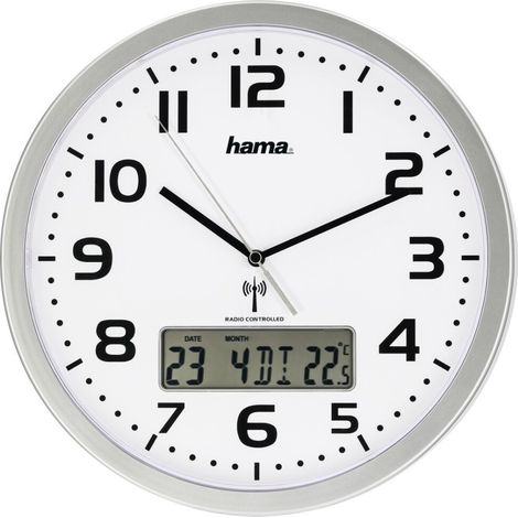 Hama Radiogestuurde Wandklok met Datum- et Temperatuurweergave (1/2)