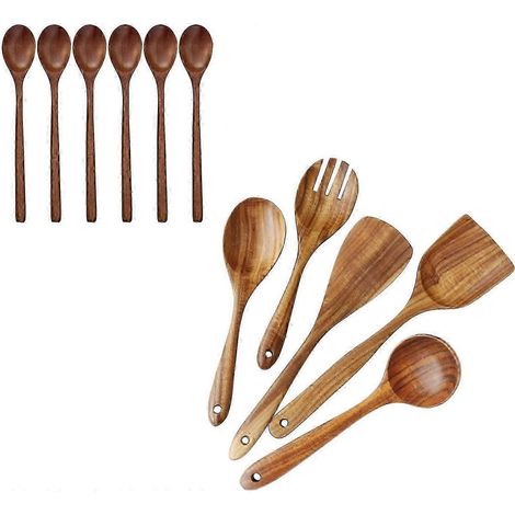 Ensemble de 6 cuillères en bois pour manger avec 5 ustensiles, idéal pour la cuisine