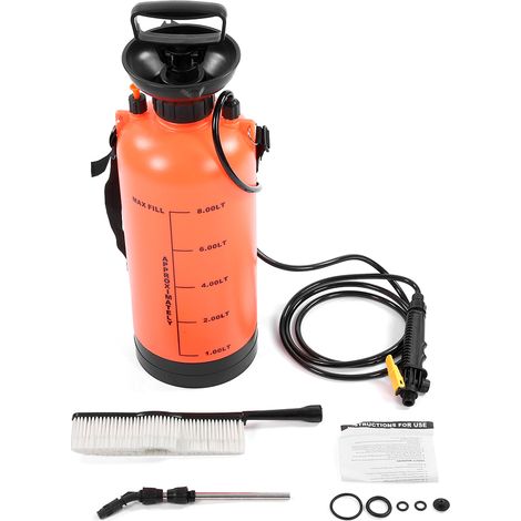 Pulvérisateur à pression manuel 8L en PE avec brosse et buse, robuste et portable pour lavage auto et arrosage jardin (1/5)