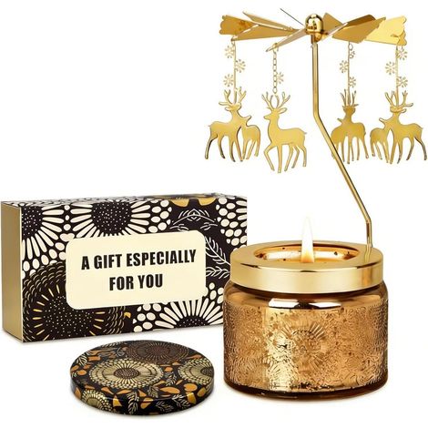 Duftkerze mit rotierendem Elch-Anhänger, Rosenduft, Sojawachs, Geschenkbox