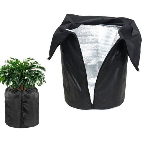 Housse de protection antigel pour pot de fleurs, 45 x 50 cm, réutilisable, avec zip et cordon, noir (1/5)