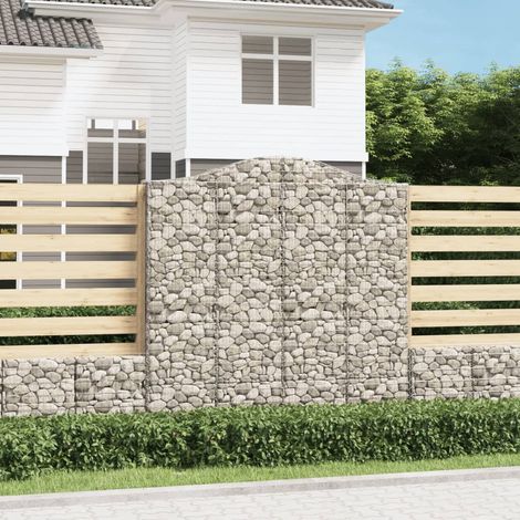 Gabion pour Pierres arqué 2 pcs Panier de gabions - Cage à pierre 200x30x200/220 cm fer galvanisé BV810124 - BonneVie (1/5)