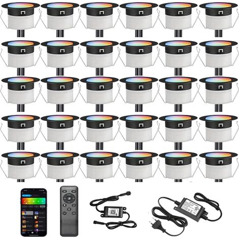 Mini Spot LED Encastrable Extérieur WiFi RGBW 12V Ø45mm(Lot de 30) Étanche IP67, via une application mobile, Commande Vocale, pour Terrasse Bois, Patio, Chemin, Mur, Jardin, Décoration (1/5)