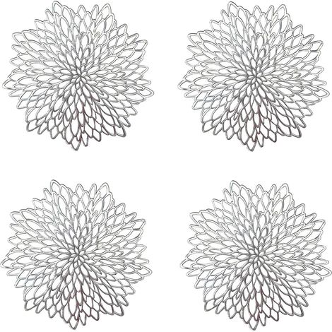 4 manteles individuales plateados, redondos y huecos, de plástico, para aislar platos y decorar mesas (plateados). (1/5)