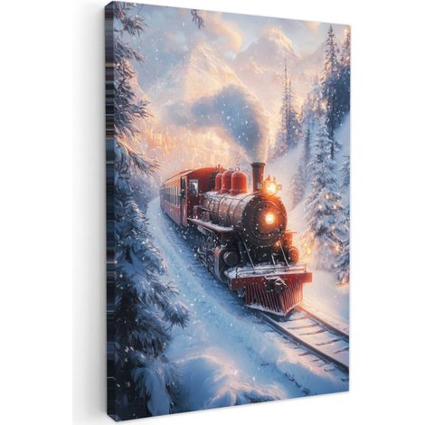 CUADRO EN LIENZO Tren de Navidad - Nieve - Invierno - Navidad Decoracion Pared Salon 20x30 cm