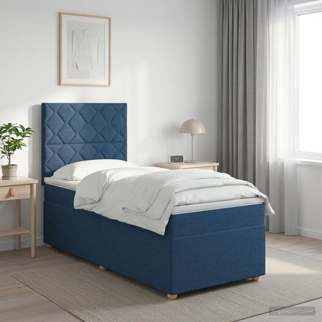 vidaXL Lit boxspring avec matelas Bleu 90 x 200 cm Tissu (1/5)