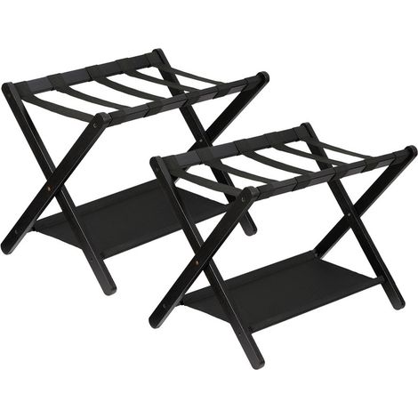 Porte-bagages pliable avec rangement pour valises de différentes tailles - chambres, salons, hôtels - noir