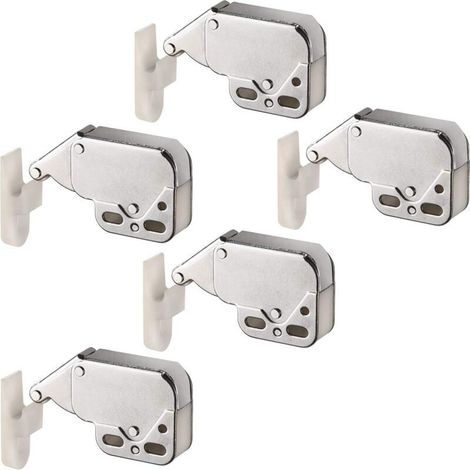 Fermeture à Ressort Porte d'Armoire Verrou « Push to Open » Automatique pour Portes Battantes de Placard Loquet en Acier Nickelé 34x28x10mm et Réceptacle Plastique 32x11mm Lot de 5 (1/4)