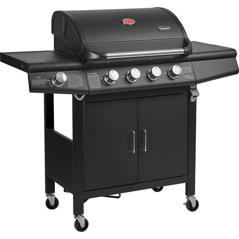 TAINO RED 4+1 Gasgrill BBQ GRILLWAGEN Edelstahl Brenner+ Seitenkocher Schwarz (1/5)