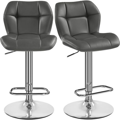 Homevive Juego de 2 Taburete de Bar Taburete de Altura Ajustable 89-111 cm Taburete Industrial Metal Silla de Cocina Tasburete Alto para Cocina Bar Comedor Gris