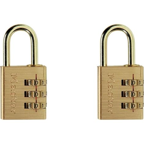 Lot de 2 Cadenas à combinaison, Aluminium, Finition laiton, Anse acier, Pour casier et placard (1/5)