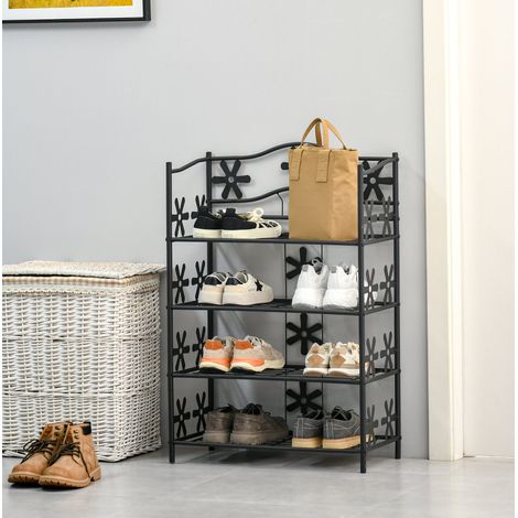 Scarpiera 4 ripiani in metallo nero multifunzione OKMYHOME (1/3)