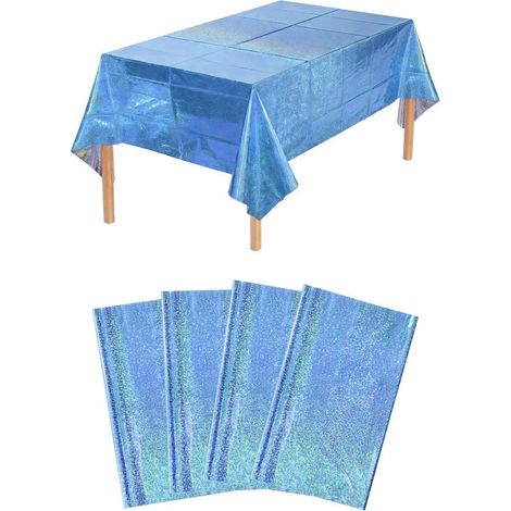 Lot de 4 nappes bleues 137x274 cm holographiques pailletées imperméables pour fête