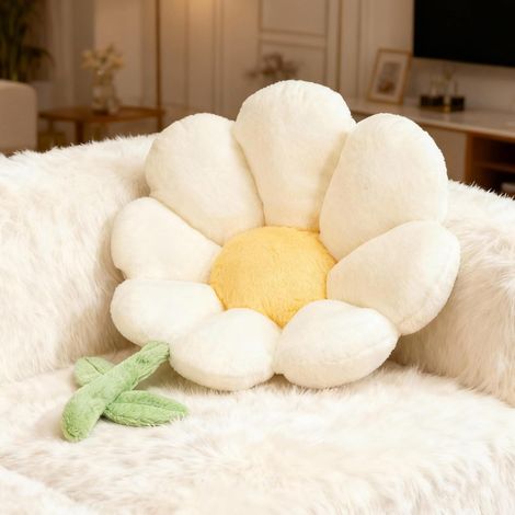 JF HOME BLISS Flower Shaped Pillows Large Throw Cushion Plush Seating Pad for Bedroom Living Room Sofa Chair Decor Pillow Seating Solution Versatile Pillow Interior Décor 1Pc (White)