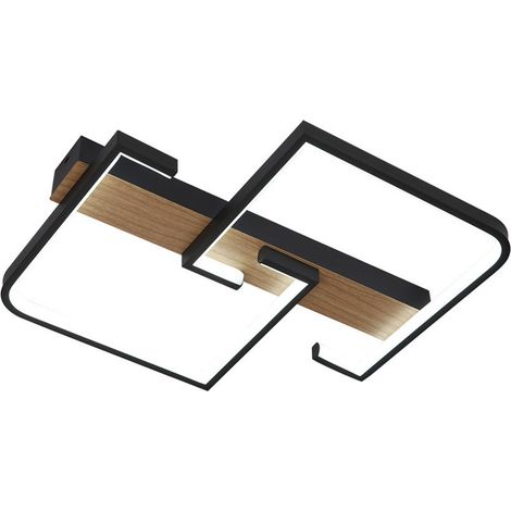 Plafón LED 76W 8360lm 3000-6500K 45cm Negro/Madera regulable Serie Frondella
