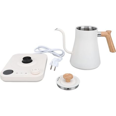 Eosnow Elektrischer Wasserkocher mit Schwanenhals, 1200 W, Edelstahl 304, präzise Temperaturregelung, Teekanne zum Übergießen von Kaffee mit LCD-Bildschirm, Timer für Zuhause, Weiß, EU-Stecker, 220 V