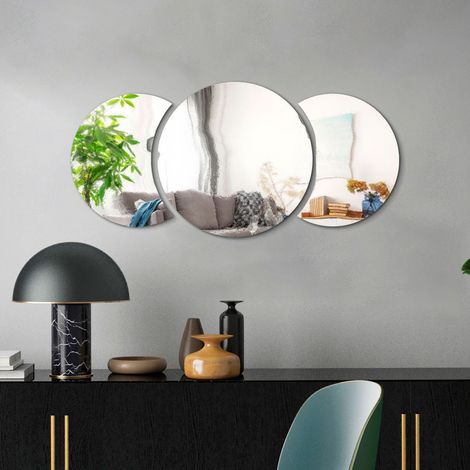 3 stickers miroirs rond et demi-lune - Autocollants stickers adhésifs effet miroir (1/5)