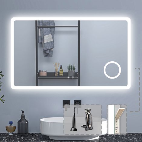 100x60cm Badezimmerspiegel Wandspiegel LED Badspiegel mit steckdose + Bluetooth + 3 farben Dimmbar + LED Memory Funktion (1/5)