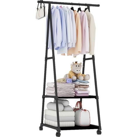 Porte-manteau triangulaire mobile, étagère de rangement multifonctionnelle, pour l'organisation de la maison, de la cuisine et de la garde-robe, noir. (1/5)