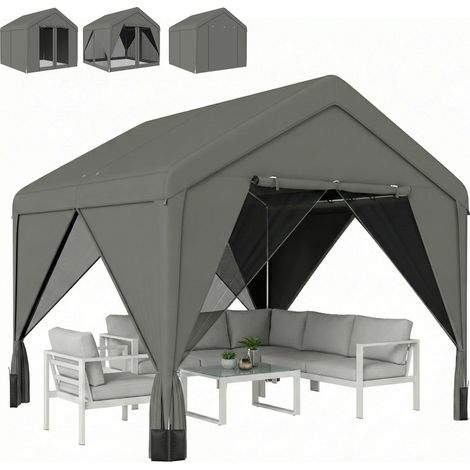 Outsunny 3 x 3 m Outdoor Patio Gazebo with Netting and Curtains, Dark Grey (1/5)