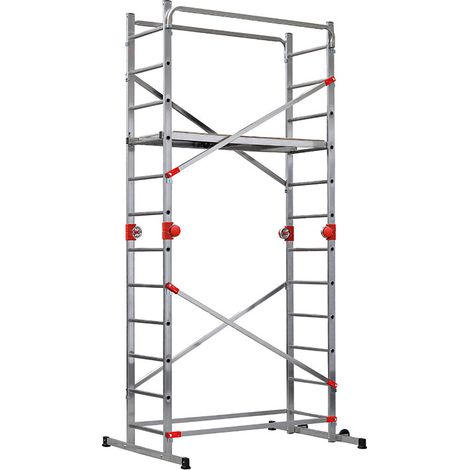 Hailo – Échafaudage roulant 4 en 1 2,3m/4,3m – Aluminium léger – Charge max 150kg – Montage rapide sans outil – Utilisable dans les escaliers (1/5)