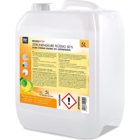 Höfer Chemie Gmbh – Acide citrique liquide 50% 5 L – Détartrant économique pour bouilloires et machines à café – Biodégradable et efficace