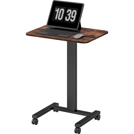 Bureau assis-debout/ordinateur portable. Réglable. 4 roulettes. 65x48x108 cm. Marron/noir. (1/5)