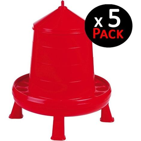 Set di 5 Mangimi con Piedi per Uccelli e Galline da 4 Kg  30x30x50 cm  Antigaspi  Appesi o Fissi  Colore Rosso
