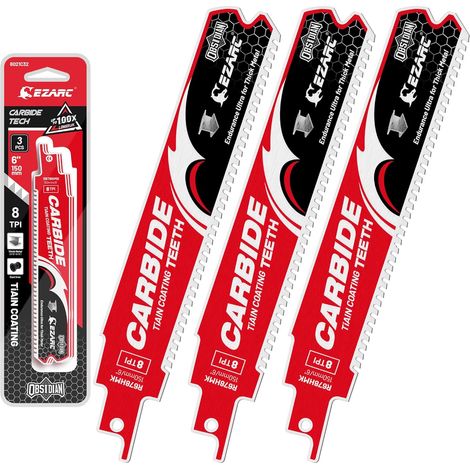 Lame de scie alternative en carbure d'obsidienne R678HMK 8TPI Endurance Ultra pour métaux épais, fonte et acier allié, 150 mm, lot de 3 (1/5)