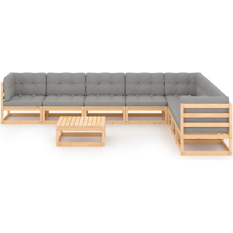 Maison Exclusive - Set Salotto Giardino 9 pz Cuscini Antracite Legno Massello Pino (1/5)