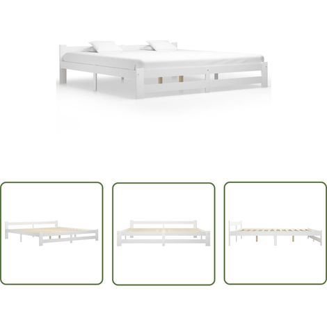 Lit Blanc Bois de pin massif 200x200 8 (1/5)