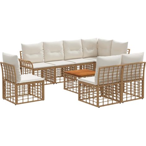 Outdoor-Sofagarnitur 9 pcs Natürlich und Cremweiß Polyester vidaXL