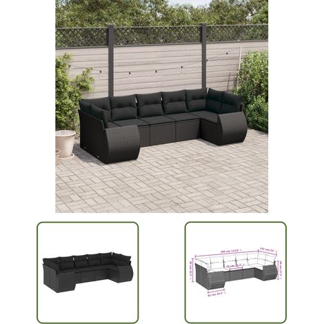 The Living Store 7-tlg. Garten-Sofagarnitur mit Kissen Schwarz Poly Rattan - Gartenmöbel Set - PE-Rattan Möbel - Outdoor Lounge - Gartenlounge - Esstischgarnitur (1/3)