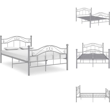 Bett Grau Metall 120x200 cm - Metallbett - Doppelbett - Bettgestell - Grau - Modernes Bett (1/5)