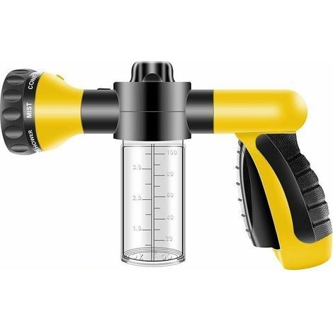 Pistolet pulvérisateur pour tuyau d'arrosage – Fixation pour tuyau d'arrosage haute pression avec réservoir pour savon/engrais Arroseur de lavage à jet à 8 modes Pulvérisateur de tuyau d'arrosage av (1/4)