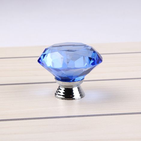 Lot de 10 poignées de porte de placard en verre cristal bleu, motif diamant, 40 mm (1/5)