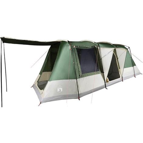 Tente de camping tunnel verte imperméable, adaptée à 4 personnes.