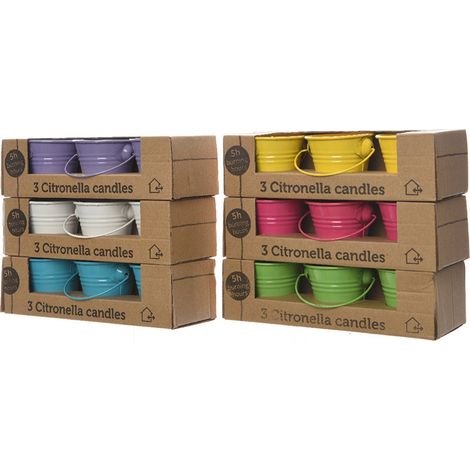 SET 3 VELAS CITRONELA 45g 5x6,5cm COLORES SURTIDOS