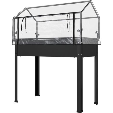 Jardinera elevada con cubierta de invernadero 100 x 48 x 124 cm de metal negro MODENUIT (1/4)